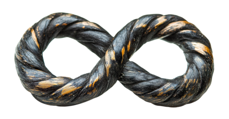 Rustic twisted rope forming infinity symbol, isolated on transparent cutout background