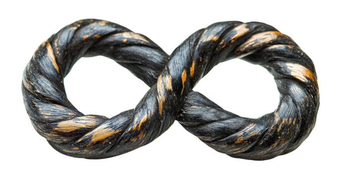 Rustic twisted rope forming infinity symbol, isolated on transparent cutout background