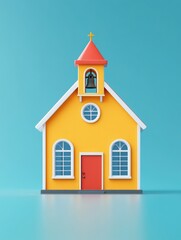 A Colorful Illustration of a Church Building Against Blue