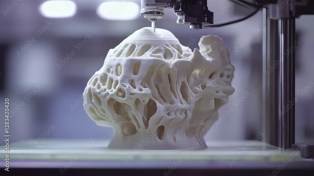 Poster 3d printer creating a complex object from start to finish