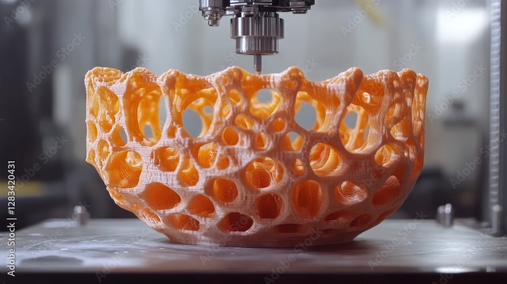 Poster 3d printer creating a complex object from start to finish
