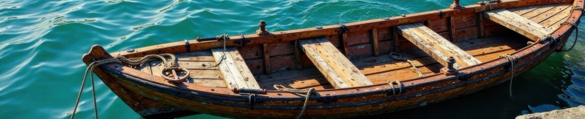 Distressed wooden boat with worn ropes and anchors , boat, weathered wood, driftwood