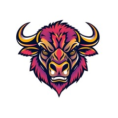 Fototapeta premium Bold Angry Buffalo T-Shirt Design with Majestic Mountain and Tree Landscape – Striking Wildlife Artwork