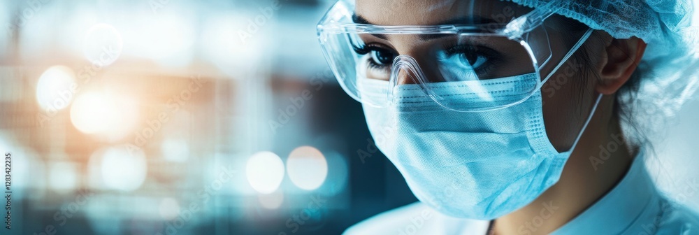 Aufkleber medical professional wears protective gear while observing in a clinical setting during daylight hou
