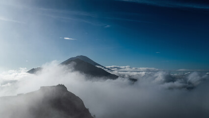 Over the clouds on Batur Volvano mountain on Bali