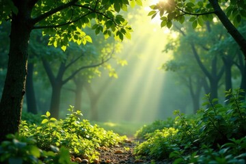Dappled light filtering through dense foliage, vines, greenery