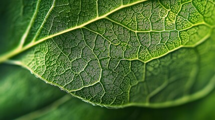 Obraz premium Extreme close-up of green leaf veins, intricate texture, soft directional lighting