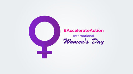 International women's day concept poster. Woman sign illustration background. 2025 women's day campaign theme - #AccelerateAction. banner, cover, flyer, brochure, social media post, postcard.