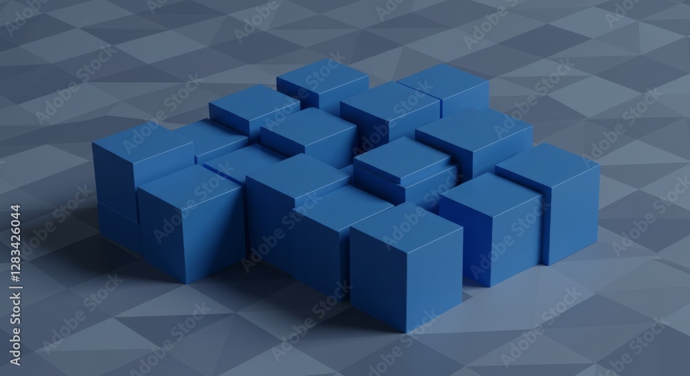 Poster abstract 3d rendering blue cubes geometric composition minimalist design background