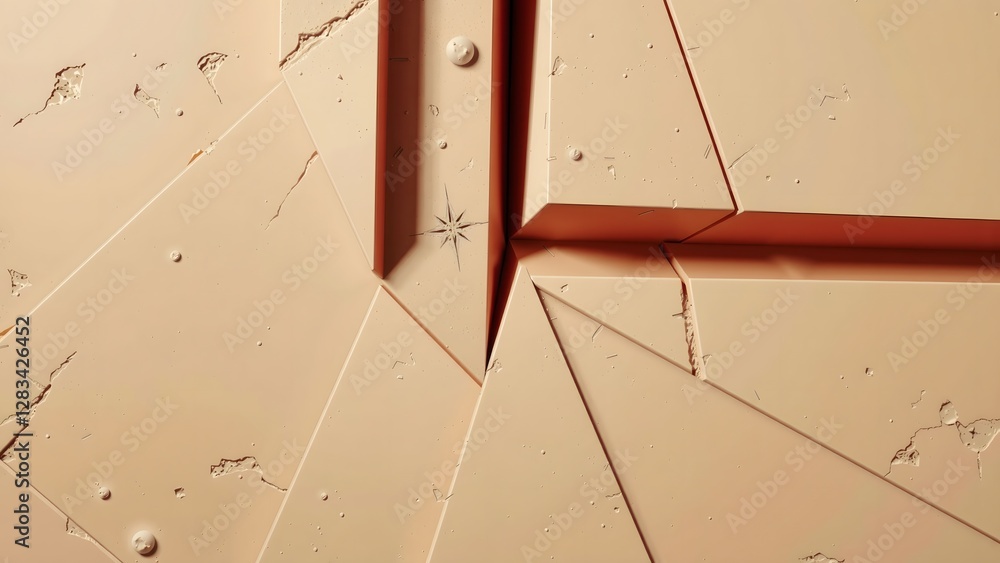 Fototapete the image showcases an abstract composition with geometric shapes and lines on a beige surface, feat