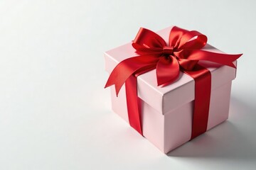 Fototapeta premium Decorative red gift bow on a clean white surface, , ribbon details, holiday decor