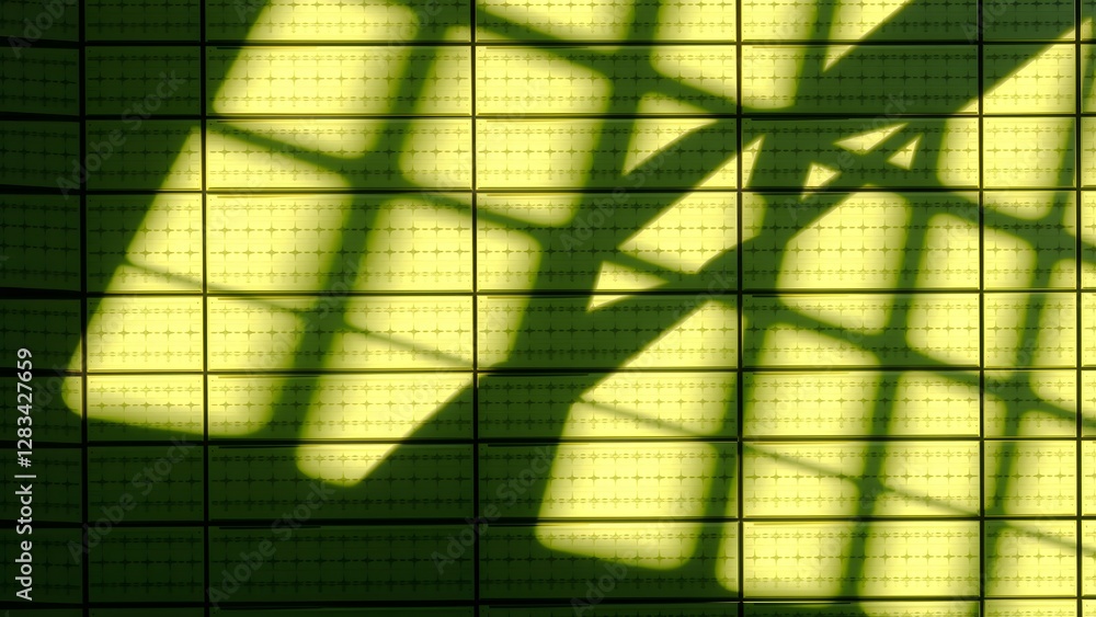 Poster an abstract image featuring a grid pattern with shadows and light creating geometric designs on a gr