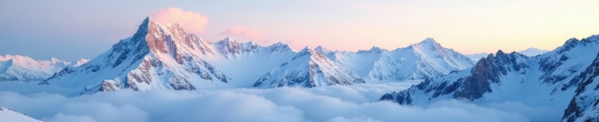 Obraz premium Snow-capped peaks glisten in the pale morning light, snow, cold