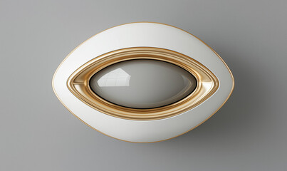 A classic white loudspeaker with gold trim exudes elegant sound design and timeless audio sophistication