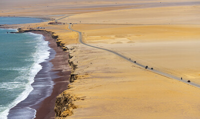Desert and beach landscape in Paracas Peru