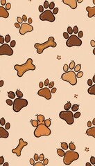 Obraz premium Dog bone vector dog paw doodle seamless pattern isolated wallpaper background illustration, wallpapers, paws, pet art