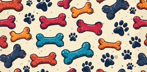 Dog bone vector illustration seamless paw doodle background , doodle backgrounds, whimsical animal designs, knuckle patterns
