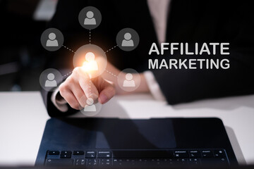 Naklejka premium Online affiliate marketing business strategy digital advertising network concept
