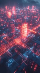 Obraz premium Futuristic AIGC Cyberpunk Illustration: High-Tech Circuit Board Design with Central Focus. Abstract Digital Chip Concept for Marketing and Advertising. Premium 8K Quality Background for Posters, Banne