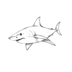Fototapeta premium Striking Black and White Hand-Drawn Sketch of a Powerful Shark in Motion – Detailed Line Art Illustration