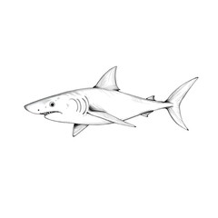 Fototapeta premium Striking Black and White Hand-Drawn Sketch of a Powerful Shark in Motion – Detailed Line Art Illustration