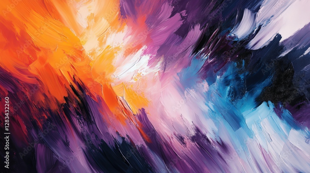 Aufkleber a vibrant abstract design with sharp, jagged lines in contrasting colors like orange, purple, and bl