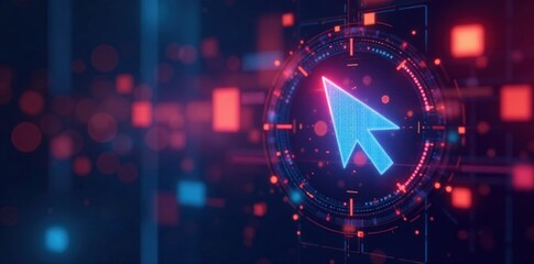 Simple digital click icon with arrow pointing to a screen, digital interface, screen pointer