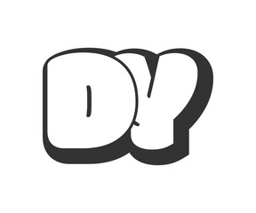 DY logo, bubble comic lettering, rounded in graffiti style black and white silhouette. Trendy preschool D and Y letter text for festival party, personal initials, children funky print and web.