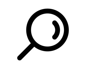 Bold black magnifying glass icon, perfect for website design, app interfaces, or presentations.  Its clean, minimalist style offers versatility for various projects.