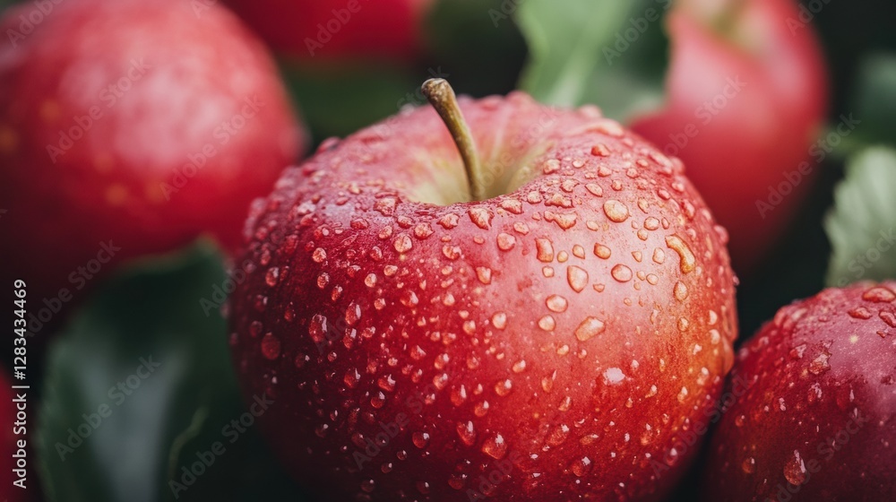 Aufkleber freshly washed red apples glistening with droplets in a natural setting. generative ai