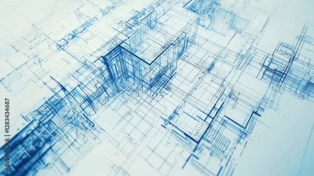 Poster abstract blue architectural lines and d structures creating a futuristic design, ideal for technolog