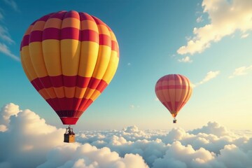Fototapeta premium Hot air balloon filled with red and yellow gas, sky, balloons