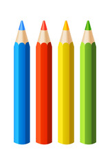 Vector illustration of four sharpened colored pencils arranged in a row, isolated on a white background