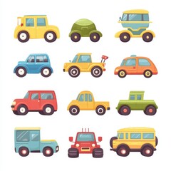 Twelve Colorful Pixel Art Cars Illustration