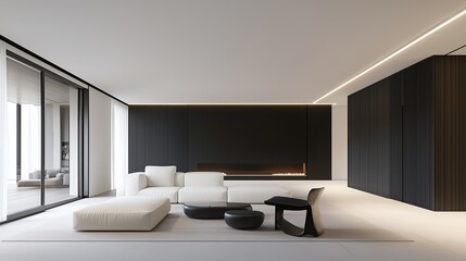 Modern Minimalist Living Space: Experience the sleek elegance of a contemporary living room, featuring clean lines, a neutral color palette.