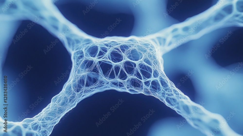 Poster abstract blue cellular structure showcasing intricate connections and patterns, perfect for scientif
