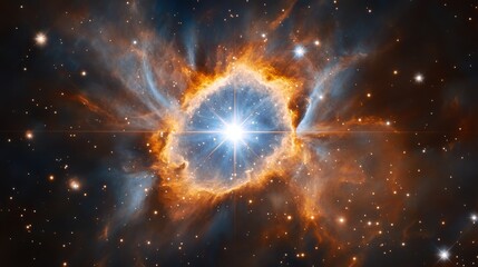 distant star being born inside a nebula, its light piercing through the gas and dust, illustrating the cosmic processes that fuel the creation of stars and planetary systems