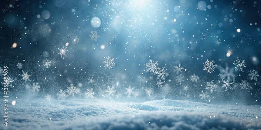 Wall mural softly falling snowflakes gently land on a dark and empty ground, covering everything in a layer of 