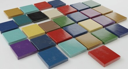 Vibrant Collection of Colorful Square Tiles Arranged in a Pattern on a White Background