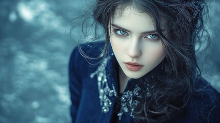 Naklejka premium A captivating close-up portrait of a mysterious woman representing February
