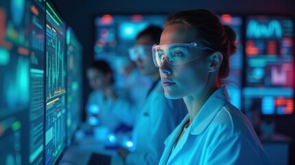 Focused Young Scientist Analyzing Data in Modern Laboratory