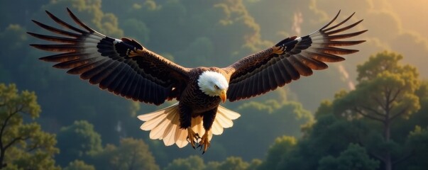 Obraz premium Eagle's majestic spread of wings in flight, movement, freedom, eagle