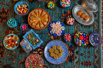 Colorful Ramadan Eid Candy and Chocolate in the Traditional Ottoman Cuisine Desserts Photo, Eid Celebration Among Family Photo, Üsküdar Istanbul, Turkiye (Turkey)
