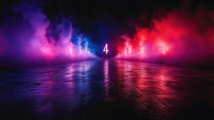   A crowd gathered amidst swirling hues of purple and red smoke