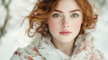 A charming close-up portrait of a radiant woman symbolizing March