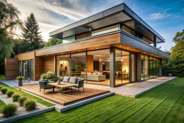 Fototapeta premium A perfect neighbourhood. Houses in suburb at Summer in the north America. Luxury houses with nice landscape