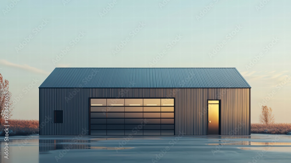 Poster modern structure and natural light: a contemporary building with clean lines and a minimalist aesthe
