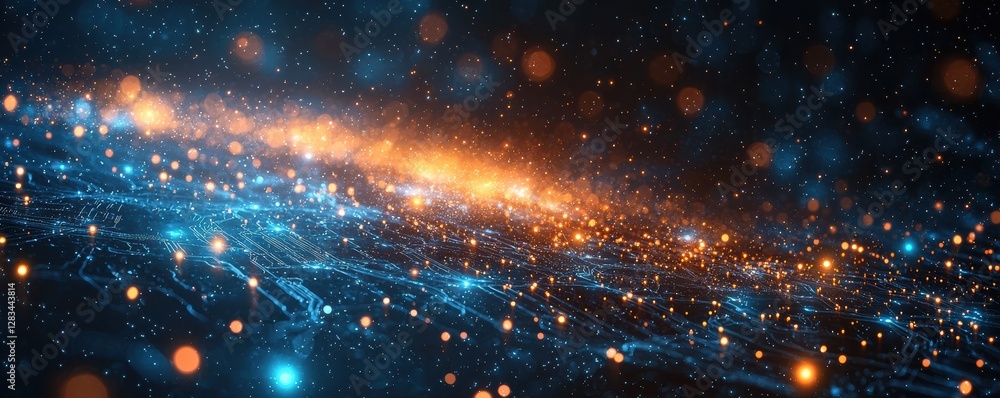 Poster futuristic digital technology background with illuminated circular interface and network lines