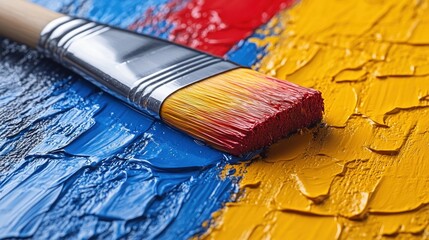 Fototapeta premium Paintbrush on colorful textured canvas