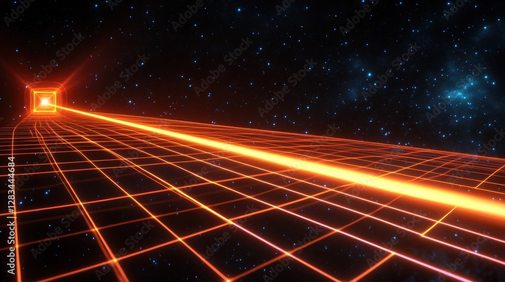 Poster laser beam traveling in a straight line through empty space, representing the constant speed of ligh